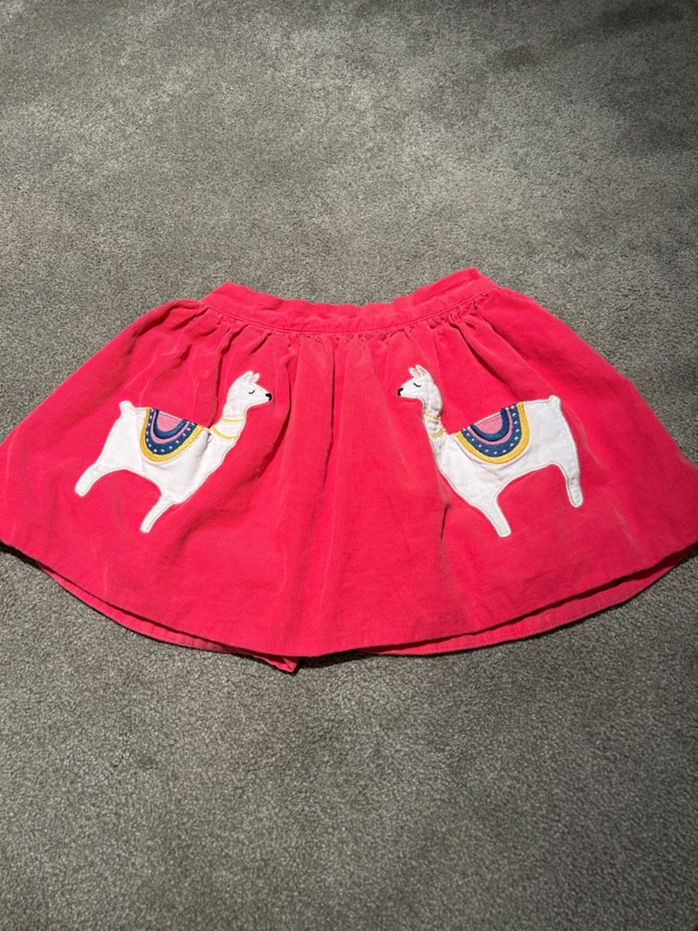 Mini Boden Hot Pink Corduroy Skirt with White Llama Appliqués